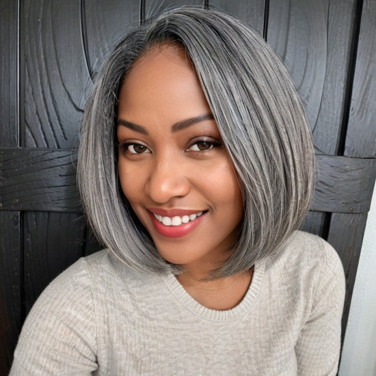 Trendy Color Salt And Pepper | Side Part Straight Bob Glueless 5x5 Closure Lace Wig 100% Human Hair