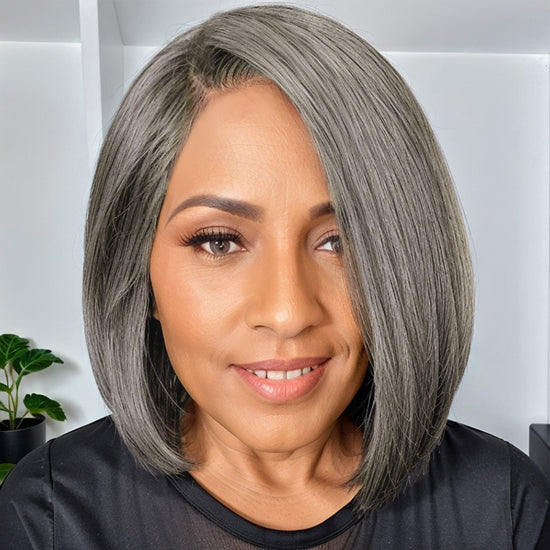 Trendy Color Salt & Pepper | Side Part Straight Bob Glueless 5x5 Closure Lace Wig 100% Human Hair