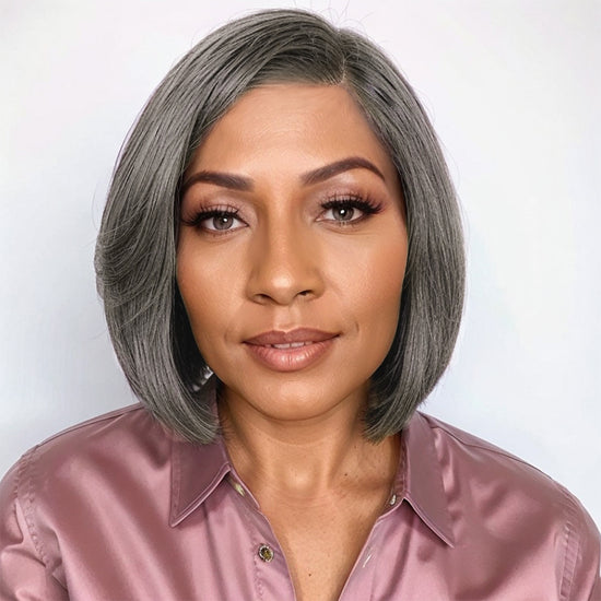 Trendy Color Salt And Pepper | Side Part Straight Bob Glueless 5x5 Closure Lace Wig 100% Human Hair