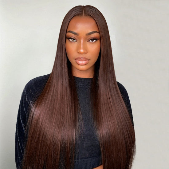 Load image into Gallery viewer, Trendy Dark Chocolate | 13x4 Undetectable Lace Frontal Silky Straight Wig 100% Human Hair
