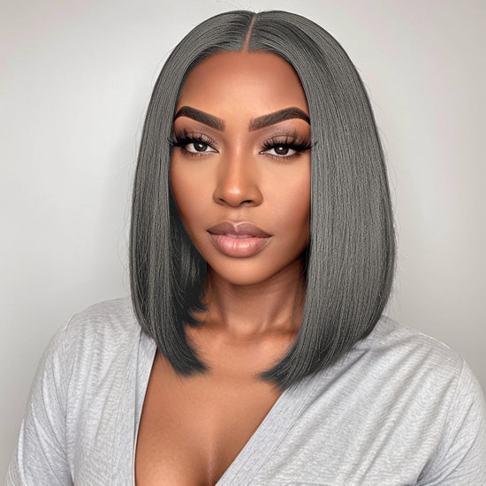 Trendy Design| Salt and Pepper Grey Glueless Straight Bob 13x4 HD Lace Front Human Hair Wig