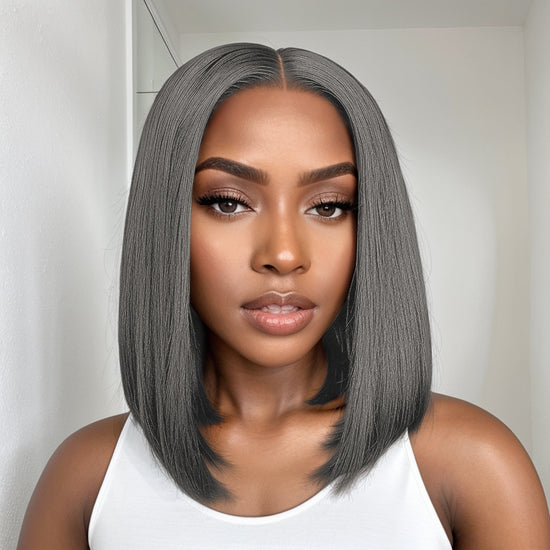 Trendy Design| Salt and Pepper Grey Glueless Straight Bob 13x4 HD Lace Front Human Hair Wig