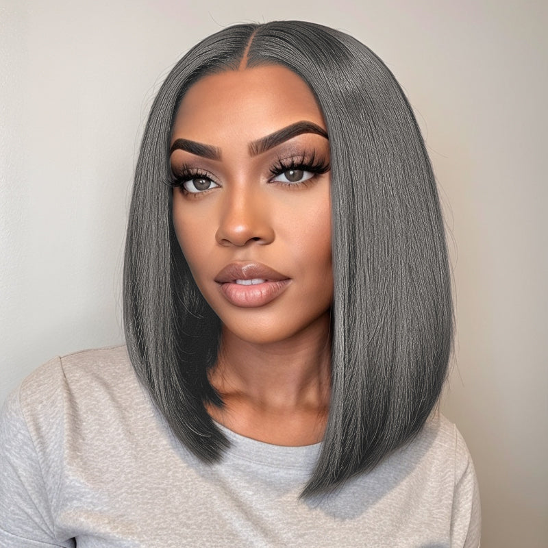 Trendy Design| Salt and Pepper Grey Glueless Straight Bob 13x4 HD Lace Front Human Hair Wig