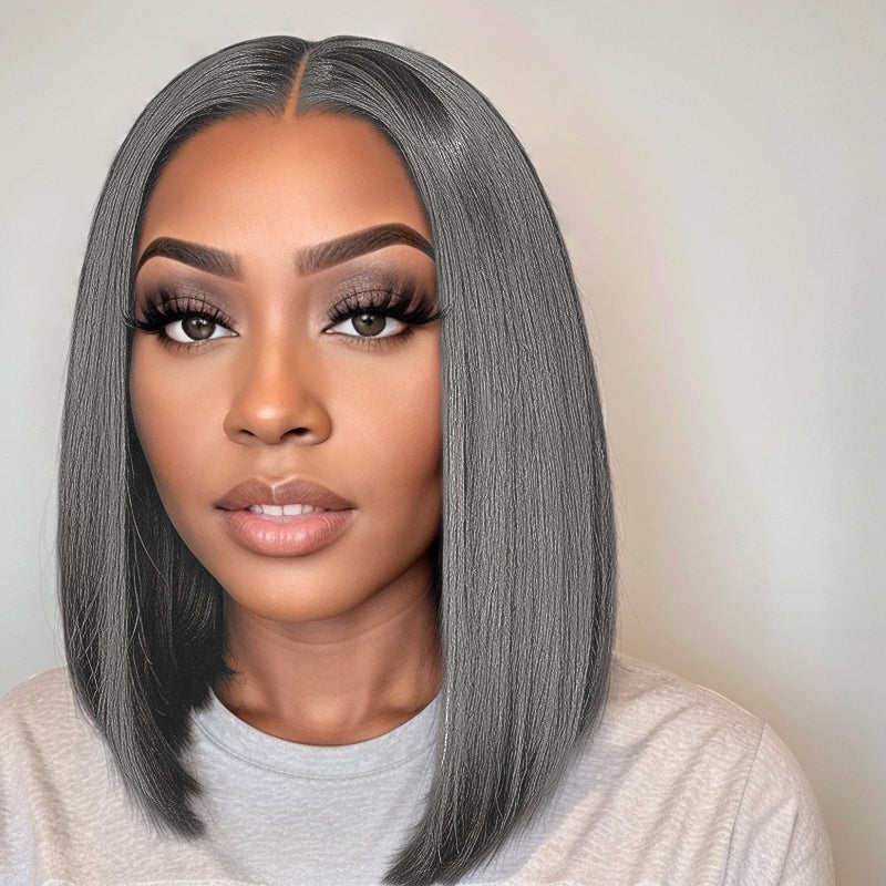 Trendy Design| Salt and Pepper Grey Glueless Straight Bob 13x4 HD Lace Front Human Hair Wig