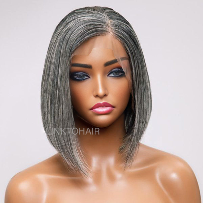 Trendy Design| Salt and Pepper Grey Glueless Straight Bob 13x4 HD Lace Front Human Hair Wig