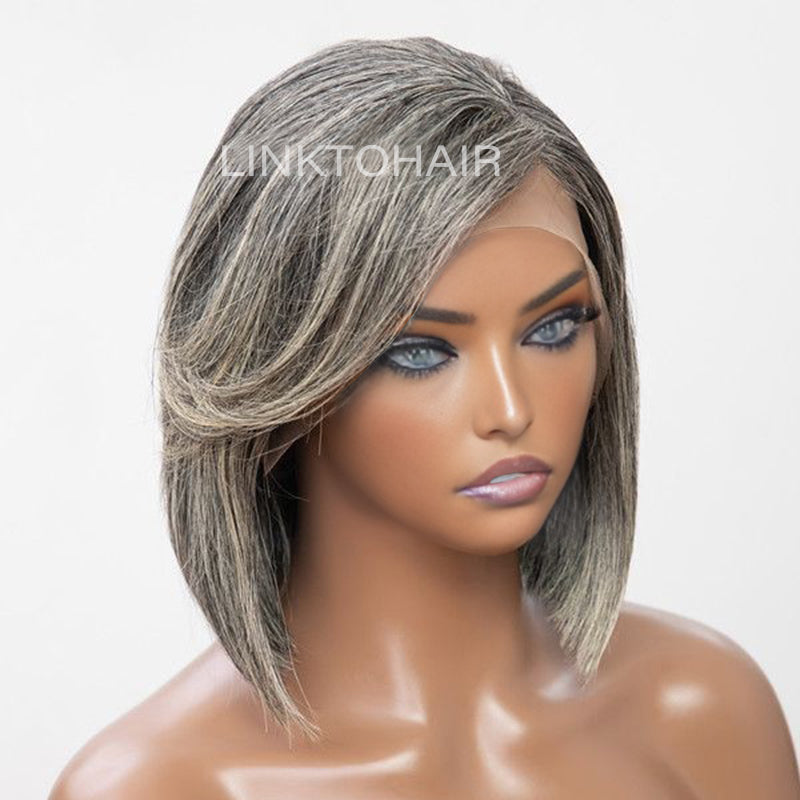 Trendy Design| Salt and Pepper Grey Glueless Straight Bob 13x4 HD Lace Front Human Hair Wig