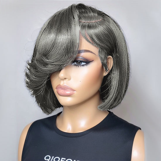Trendy Design| Salt and Pepper Grey Glueless Wavy Bob 5x5 HD Lace Front Human Hair Wig