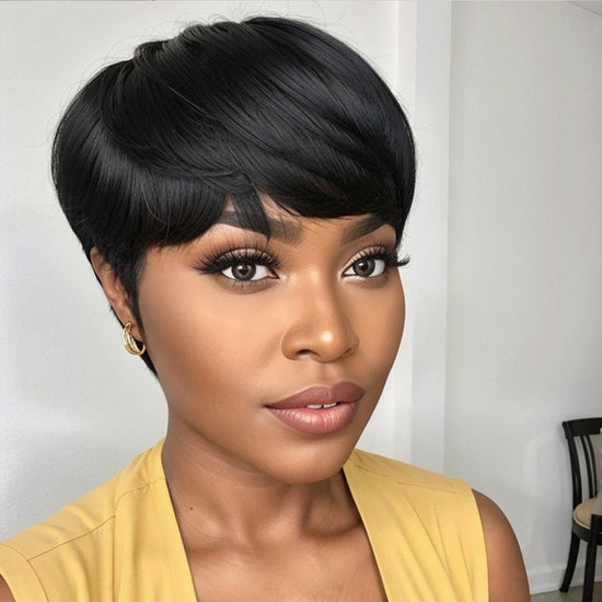 Trendy Layered Pixie Cut Short Wig With Bangs 100% Human Hair | Put On & Go