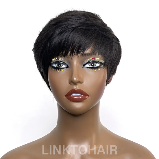 Trendy Layered Pixie Cut Short Wig With Bangs 100% Human Hair | Put On & Go