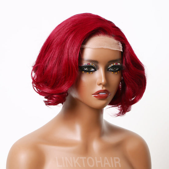 Trendy Limited Design |Burgendy Side Part Bob Style Glueless 5x5 Closure Lace Wig 100% Human Hair