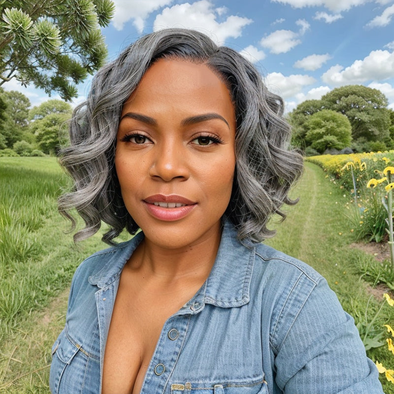 Trendy Limited Design | Salt And Pepper Body Wave Glueless 5x5 Closure Lace Bob Wig 100% Human Hair