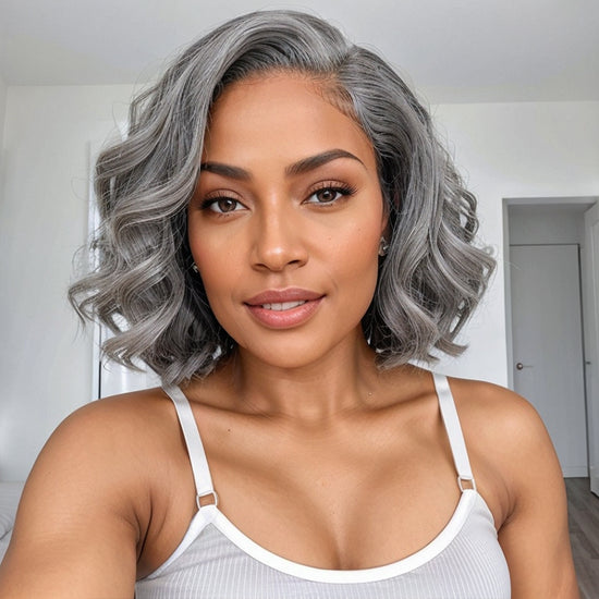 Trendy Limited Design | Salt And Pepper Body Wave Glueless 5x5 Closure Lace Bob Wig 100% Human Hair