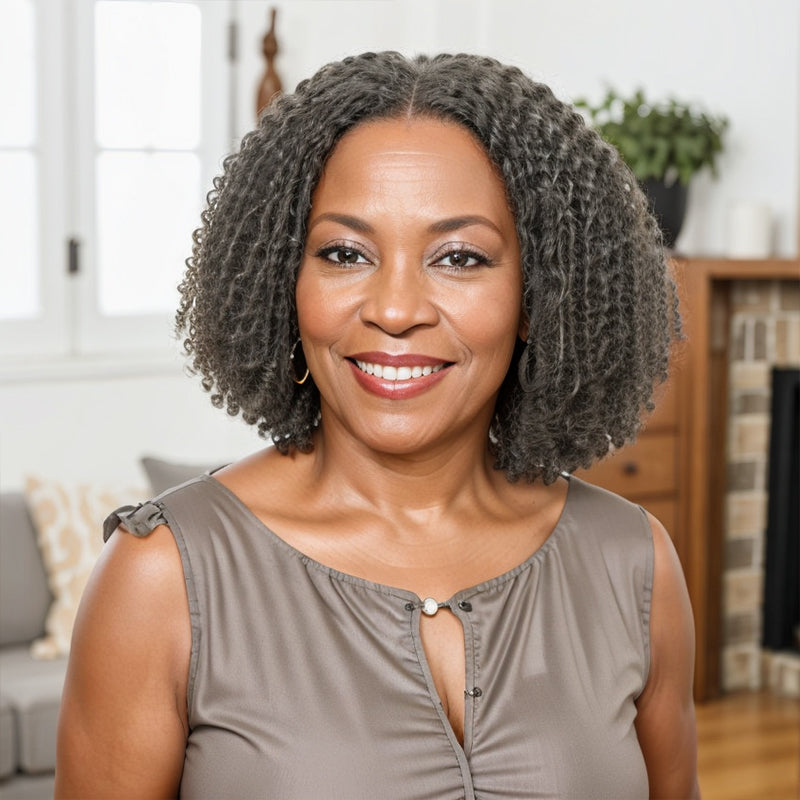 Trendy Limited Design Salt And Pepper Dreadlock Twist Style Glueless 5x5 Closure Lace  Bob Wigs
