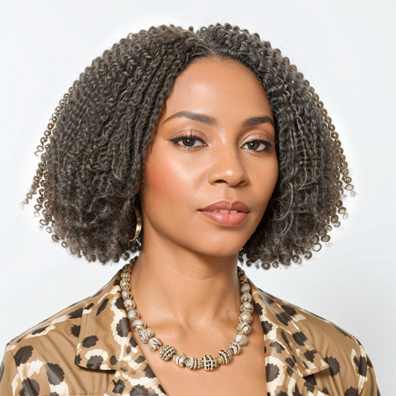 Trendy Limited Design Salt And Pepper Dreadlock Twist Style Glueless 5x5 Closure Lace  Bob Wigs