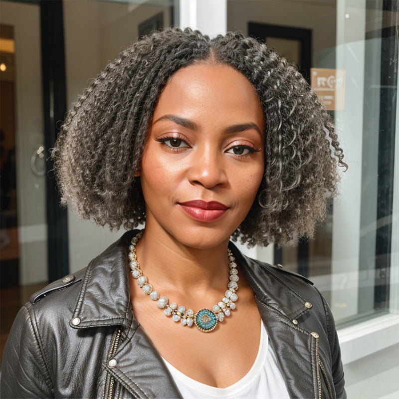 Trendy Limited Design Salt And Pepper Dreadlock Twist Style Glueless 5x5 Closure Lace  Bob Wigs