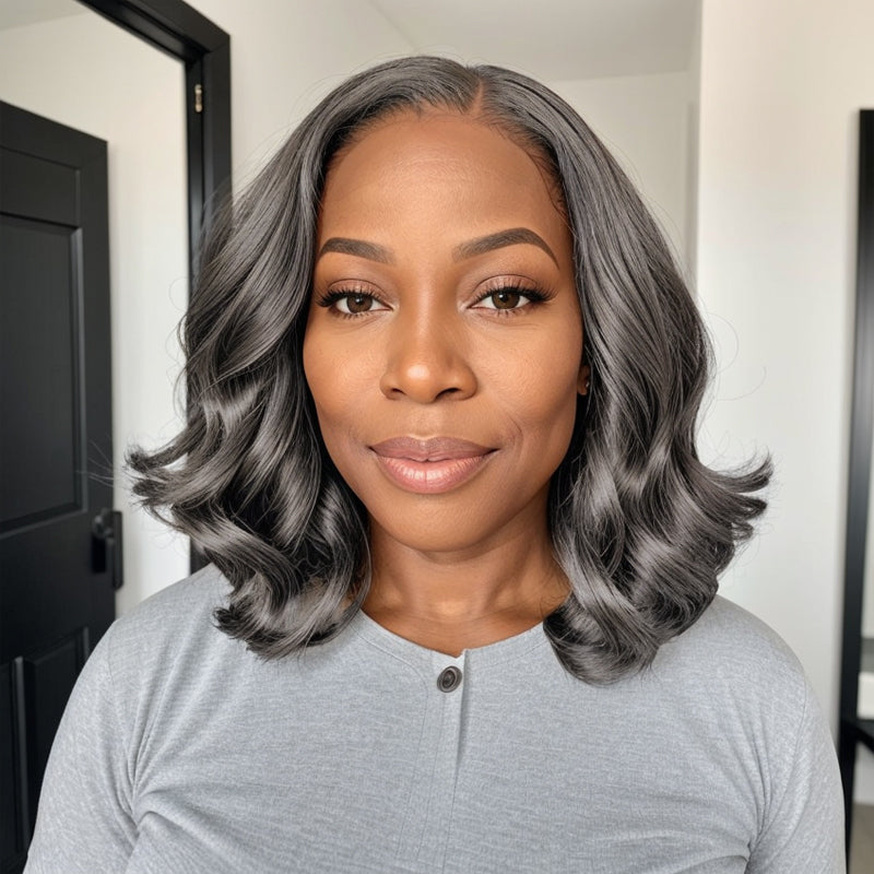 Trendy Limited Design | Salt & Pepper Loose Wave Glueless 5x5 Closure Lace Wig 100% Human Hair