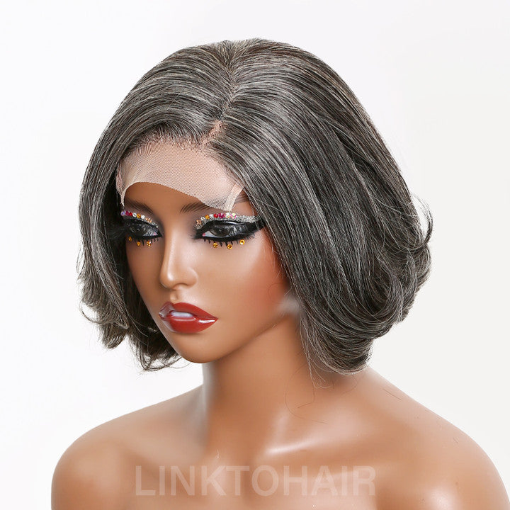 Trendy Limited Design | Salt And Pepper Side Part Bob Style Glueless 5x5 Closure Lace Wig 100% Human Hair
