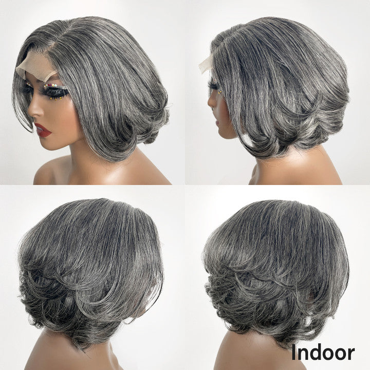 Trendy Limited Design | Salt And Pepper Side Part Bob Style Glueless 5x5 Closure Lace Wig 100% Human Hair