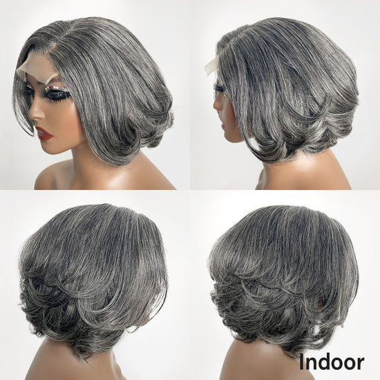Trendy Limited Design | Salt And Pepper Side Part Bob Style Glueless 5x5 Closure Lace Wig 100% Human Hair