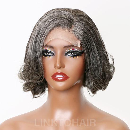 Trendy Limited Design | Salt And Pepper Side Part Bob Style Glueless 5x5 Closure Lace Wig 100% Human Hair