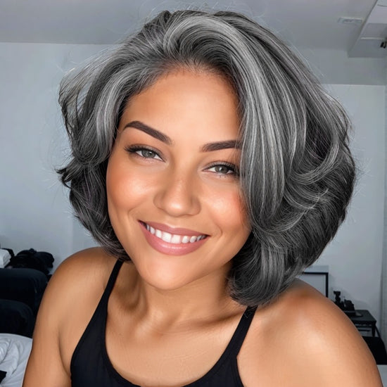 Trendy Limited Design | Salt And Pepper Side Part Bob Style Glueless 5x5 Closure Lace Wig 100% Human Hair