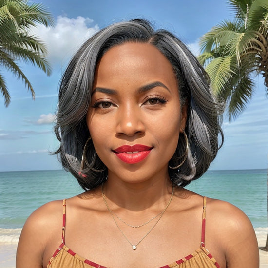 Trendy Limited Design | Salt And Pepper Side Part Bob Style Glueless 5x5 Closure Lace Wig 100% Human Hair