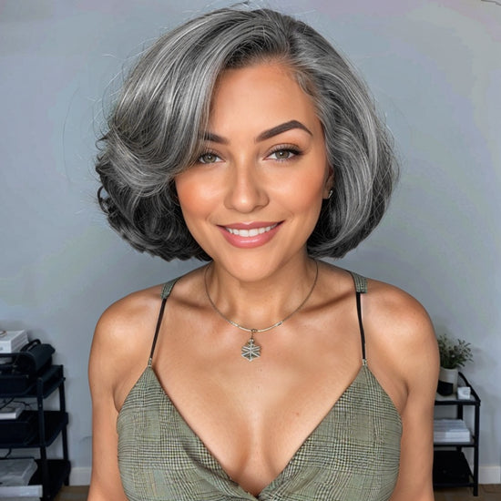Trendy Limited Design | Salt And Pepper Side Part Bob Style Glueless 5x5 Closure Lace Wig 100% Human Hair