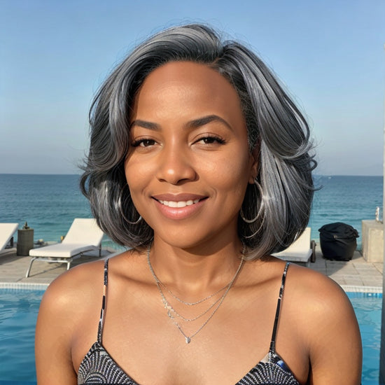 Trendy Limited Design | Salt And Pepper Side Part Bob Style Glueless 5x5 Closure Lace Wig 100% Human Hair