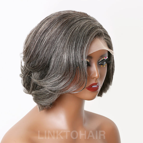 Trendy Limited Design | Salt And Pepper Side Part Bob Style Glueless 5x5 Closure Lace Wig 100% Human Hair