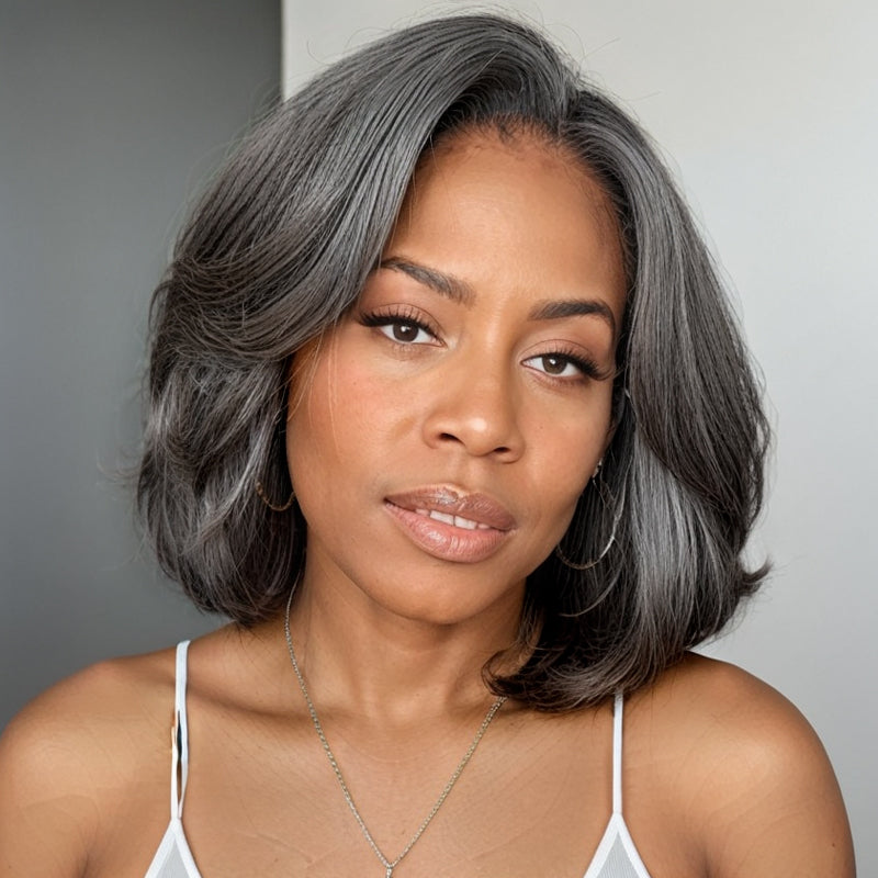 Trendy Limited Design | Salt & Pepper Side Part Bob Style Glueless 5x5 Closure Lace Wig 100% Human Hair