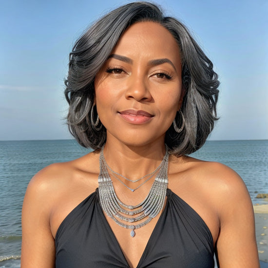 Trendy Limited Design | Salt And Pepper Side Part Bob Style Glueless 5x5 Closure Lace Wig 100% Human Hair