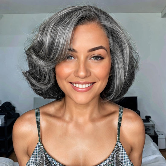 Trendy Limited Design | Salt And Pepper Side Part Bob Style Glueless 5x5 Closure Lace Wig 100% Human Hair