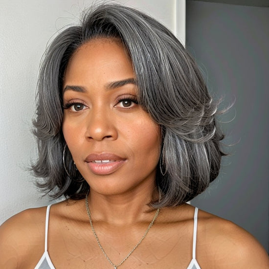 Trendy Limited Design Salt & Pepper Side Part Bob Style Glueless 4x4