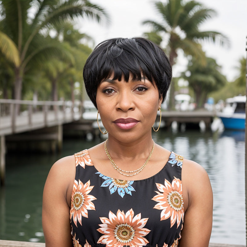 Trendy Natural Black Layered Pixie Cut Short Wig With Bangs