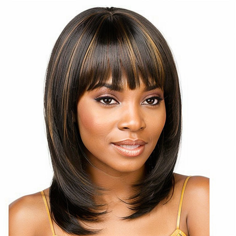 Trendy Shaggy Layered Cut Ombre Highlight Blonde Glueless 5x5 Closure Lace Wig with Bangs