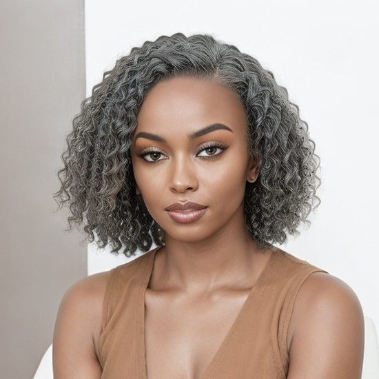 Trendy Style | Salt And Pepper Grey Hair Deep Curly HD 5x5 Lace Front Wig 100% Human Hair