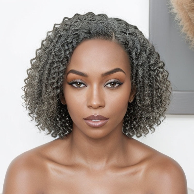 Trendy Style | Salt And Pepper Grey Hair Deep Curly HD 13x4 Lace Front Wig 100% Human Hair