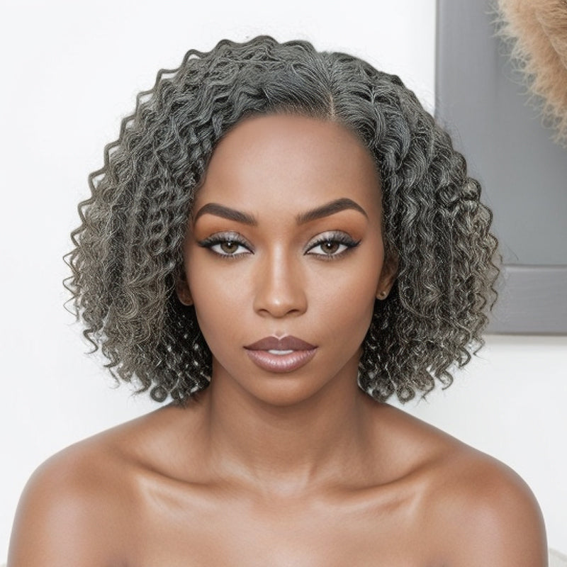 Load image into Gallery viewer, Trendy Style | Salt &amp;amp; Pepper Grey Hair Deep Curly HD 13x4 Lace Front Wig 100% Human Hair
