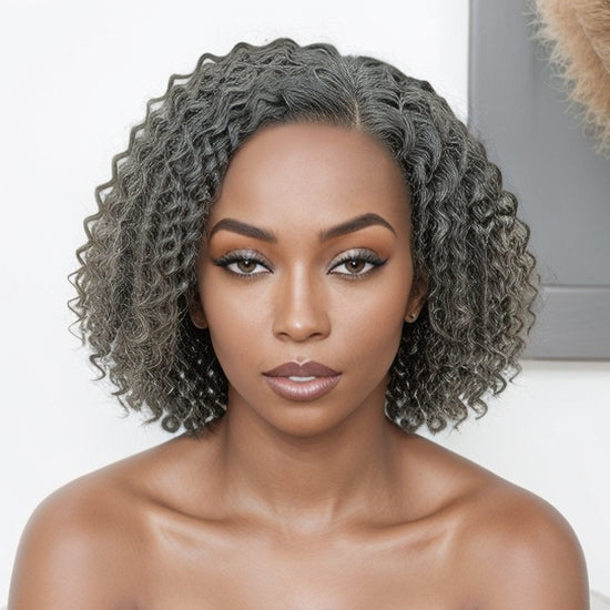 Trendy Style | Salt And Pepper Grey Hair Deep Curly HD 13x4 Lace Front Wig 100% Human Hair