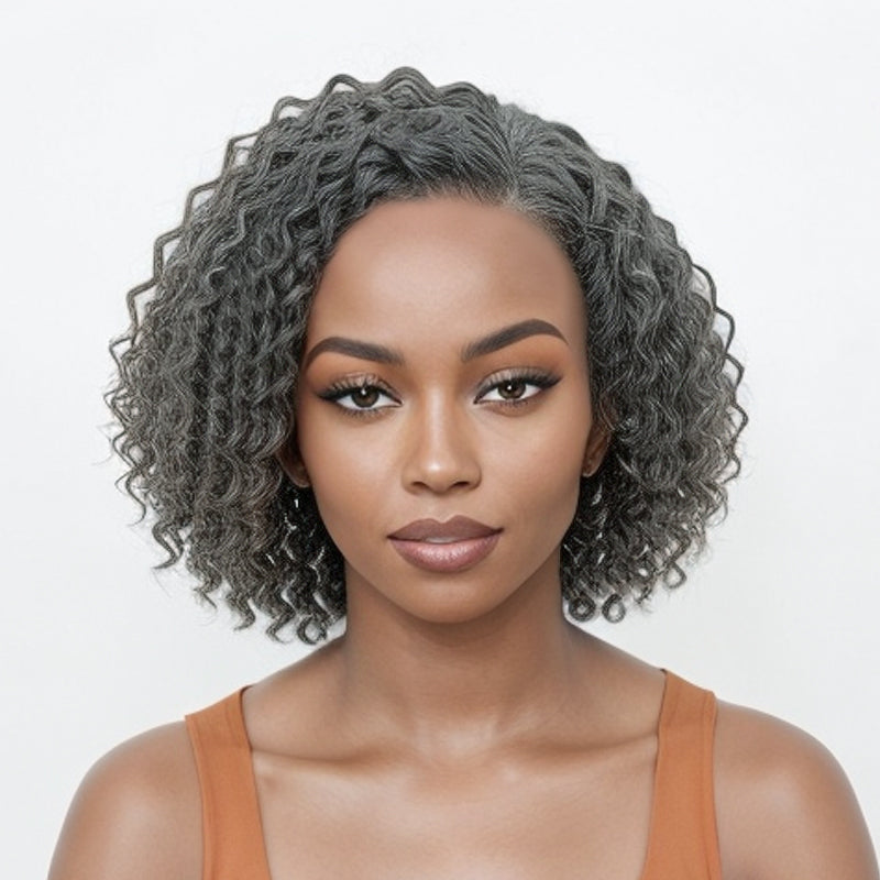 Trendy Style | Salt And Pepper Grey Hair Deep Curly HD 5x5 Lace Front Wig 100% Human Hair