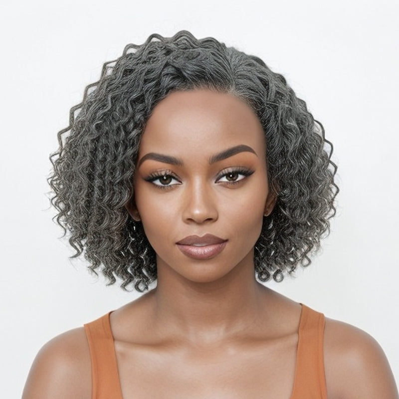 Load image into Gallery viewer, Trendy Style | Salt &amp;amp; Pepper Grey Hair Deep Curly HD 5x5 Lace Front Wig 100% Human Hair
