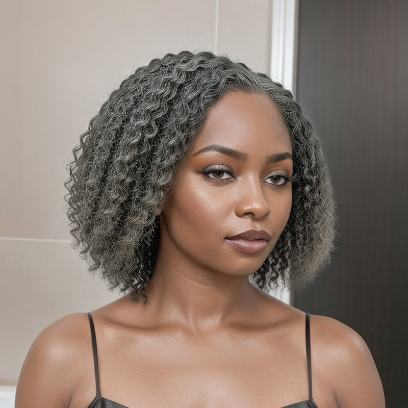 Trendy Style | Salt And Pepper Grey Hair Deep Curly HD 5x5 Lace Front Wig 100% Human Hair