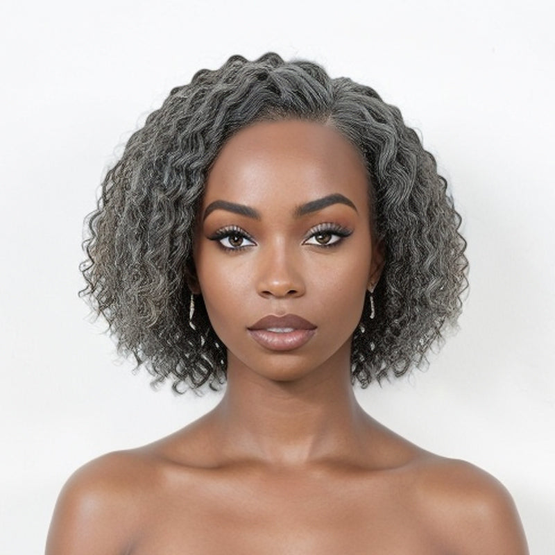 Trendy Style | Salt And Pepper Grey Hair Deep Curly HD 5x5 Lace Front Wig 100% Human Hair