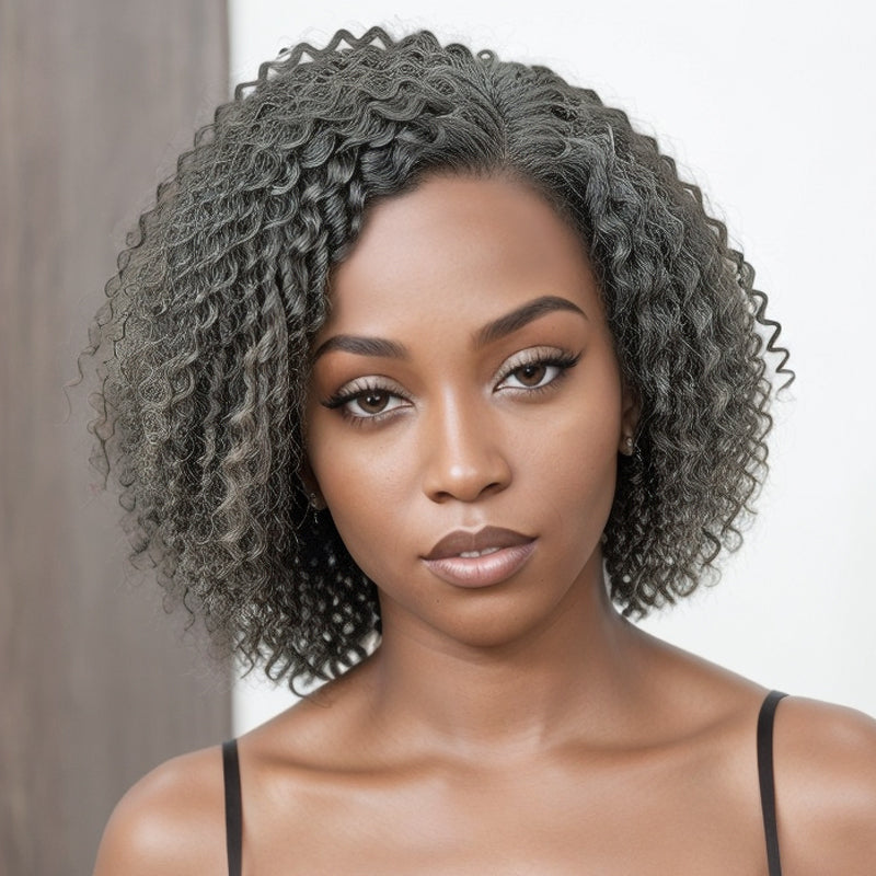 Trendy Style | Salt And Pepper Grey Hair Deep Curly HD 5x5 Lace Front Wig 100% Human Hair