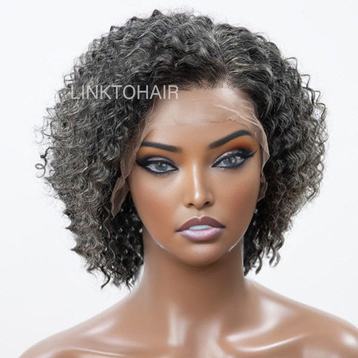 Trendy Style | Salt And Pepper Grey Hair Deep Curly HD 13x4 Lace Front Wig 100% Human Hair