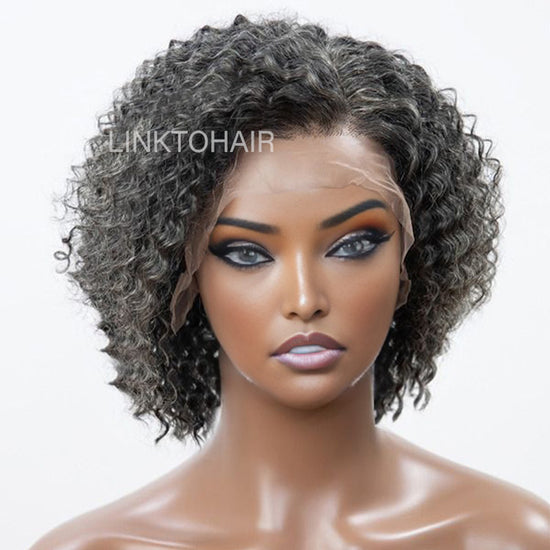 Trendy Style | Salt And Pepper Grey Hair Deep Curly HD 13x4 Lace Front Wig 100% Human Hair