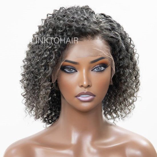 Load image into Gallery viewer, Trendy Style | Salt &amp;amp; Pepper Grey Hair Deep Curly HD 13x4 Lace Front Wig 100% Human Hair
