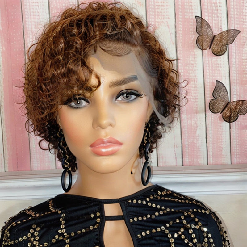 LinktoHair Trendy Limited Design Colored Curl Short Pixie Cut Wig Human Hair Lace Wig