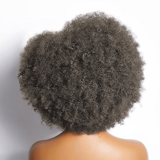 Vintage Design | Salt and Pepper Side Part Afro Curl Bouncy Glueless Wig 100% Human Hair