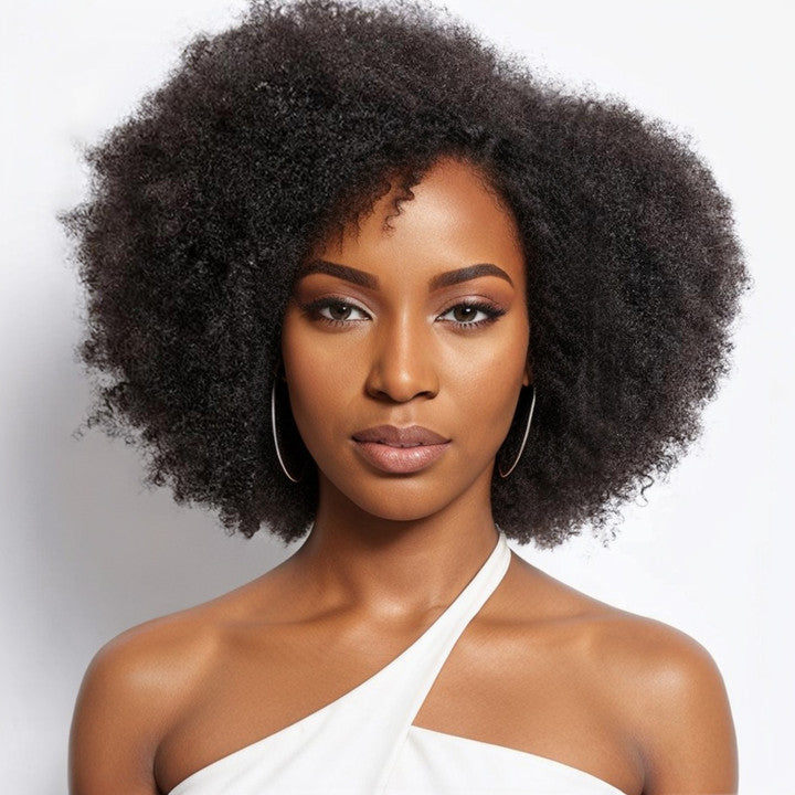 Vintage Design | Side Part Afro Curl Bouncy Glueless Minimalist Lace Wig 100% Human Hair